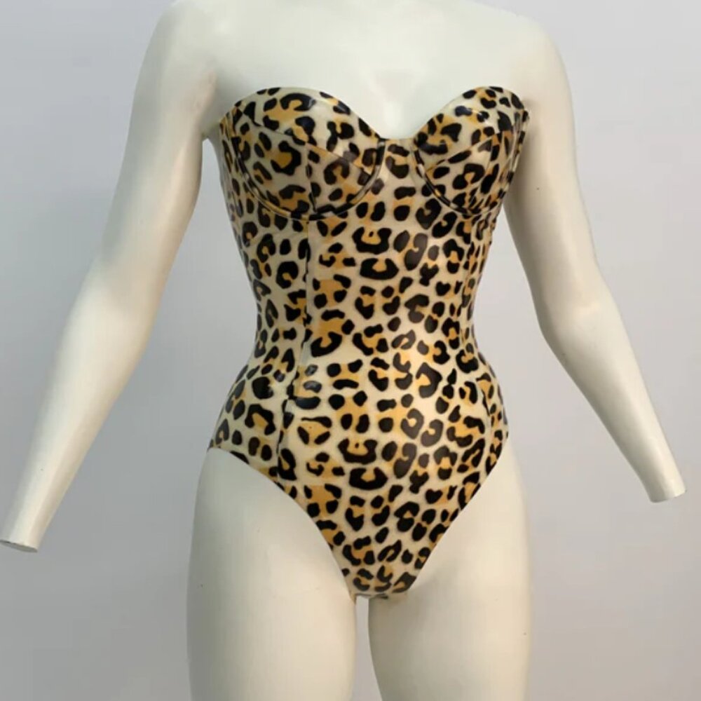 Latex Bodysuit Leopard Print
